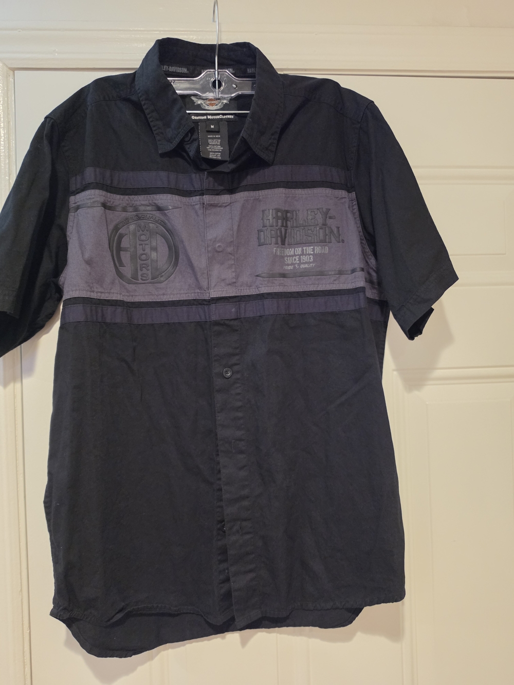 Harley-Davidson Black Short Sleeve Button-Down with Gray Chest Panel
